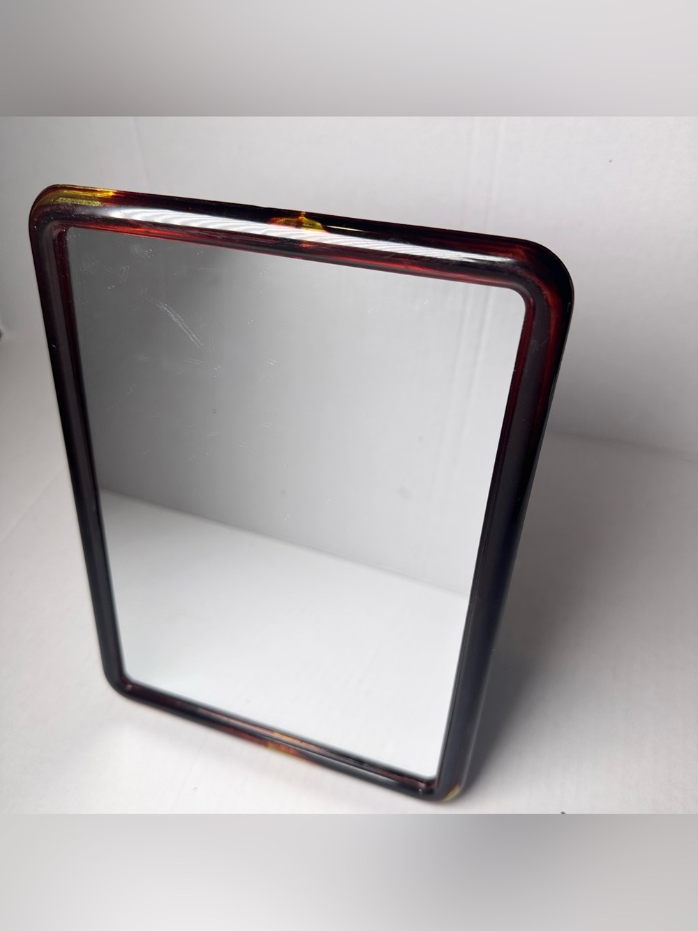 VTG Rare 70s Tortoiseshell Vanity Tabletop Hollywood Regency MCM MIRROR 7x9.25”